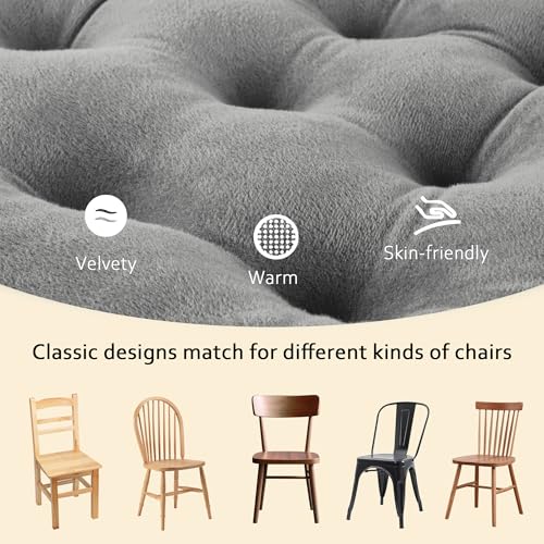 ELFJOY 4 Pack Chair Cushions for Dining Chairs Chair Pads Cushion for Kitchen Office Tufted Square Seat Cushion with Ties (16" Grey Velvet) - color: Grey