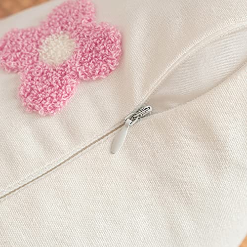 EMEMA Decorative Throw Pillow Covers Daisy Sun Flower Jacquard Pillowcase Cushion Case Square for Couch Sofa Bed Living Room Bedroom Set of 2, 18x18 Inch, Pink and White - color: A-pink and White, size: 18" x 18" (Pack of 2)