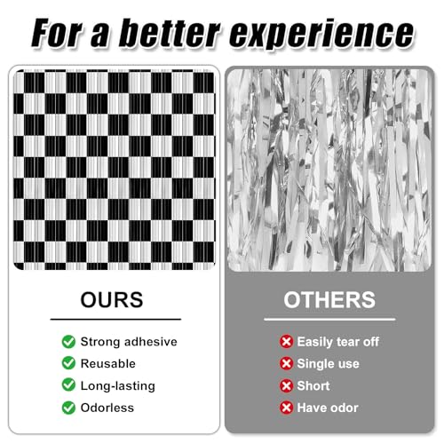 Crosize 2 Pack 3.3 x 9.9 ft Race Car Party Decorations Fringe Curtains, Black & White Tinsel Curtain Backdrop for Parties, Door Streamers, Glitter Streamer Backdrop for Birthday Decoration - color: Black & White, size: 2 Pack