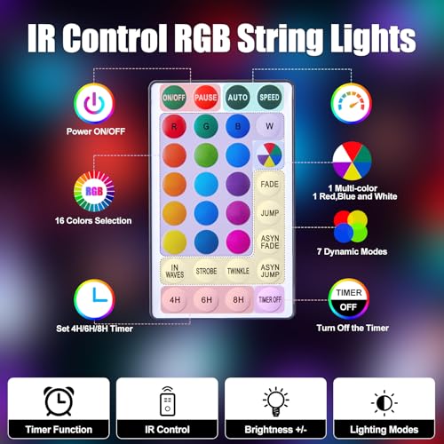 Minetom RGB Globe String Lights - 21FT 60LED Battery Operated with Remote, 20+ Color Modes & Timer, Fairy Lights for Bedroom, Living Room, Classroom, Dorm & Birthday Parties - color: RGB (Red, Green, Blue), size: 1 Pack