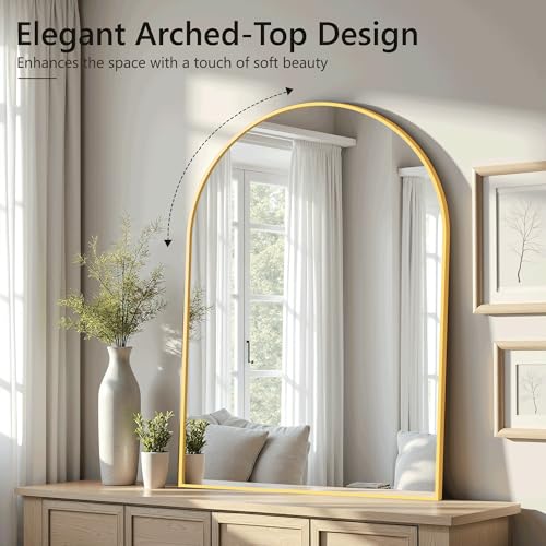 Arched Bathroom Mirror for Wall, 30" x 20" Gold Metal Frame Vanity Mirror, HD Glass Over Sink for Bathroom, Entryway, Bedroom - color: Gold, size: 30"L x 20"W