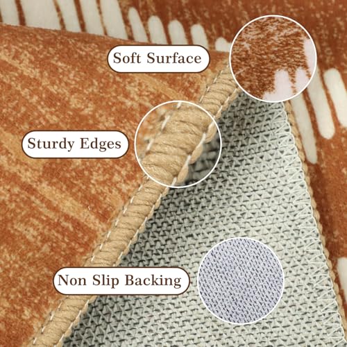 Boho Runner Rugs 2x6ft Non Slip, Brown Washable Rug with Rubber Backing, Soft Moroccan Farmhouse Kitchen Runner, Low Pile Geometric Floor Carpet for Hallway Bedroom Bathroom - color: Brown, size: 2' x 6' (Rectangular)