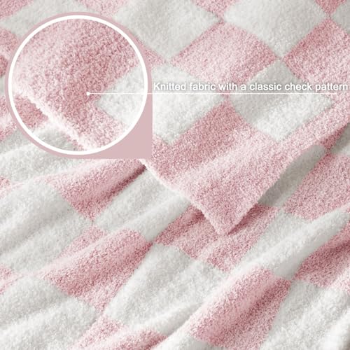 Whale Flotilla Checkered Knit Throw Blanket, Ultra Soft Warm Reversible Cozy Decorative Blankets for Couch Sofa and Bed, 50x60 Inch, Pink - color: Pink Checker, size: 50x60 Inch