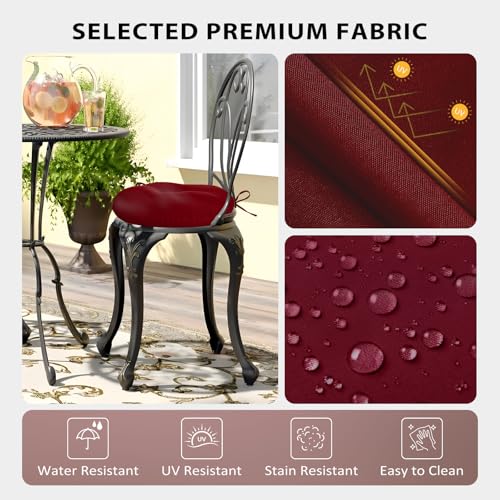 Round Outdoor Chair Cushions, Tufted Bistro Chair Cushions with Ties, Thickened Round Seat Cushion for Patio Furniture, 2 Pack, 15x15 Inch, Burgundy - color: Burgundy, size: 2 Count (Pack of 1)