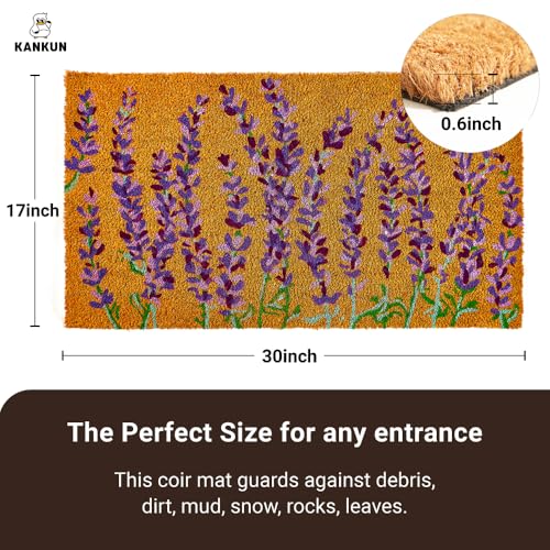 KANKUN Coco Coir Door Mat with Heavy Duty Backing, Welcome Doormat (17" x 30"), Doormat Entrance (Lavender Floral) - color: Lavender Floral