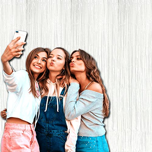 4 Pack Macaron White Foil Fringe Curtain Backdrop, 3.28Ft x 8.2Ft Foil Fringe Streamers Curtains for Party, Photo Booth Props, Birthday, 2022 Graduation Decor Supplies, One Size - color: White