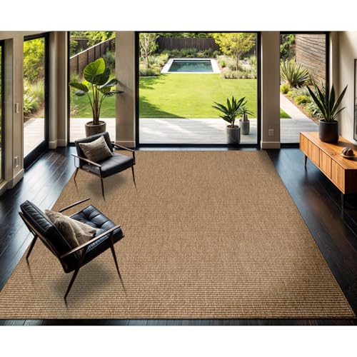 CAMILSON Easy Jute Rug 6x9, Indoor Outdoor Natural Color Farmhouse Area Rugs for Living Room Patio and Kitchen Rug, Solid Boho Woven Design, Easy-Cleaning, Washable Outside Carpet Alfombras (6 x 9) - color: Basketweave/Natural, size: 6' x 9' (Rectangular)