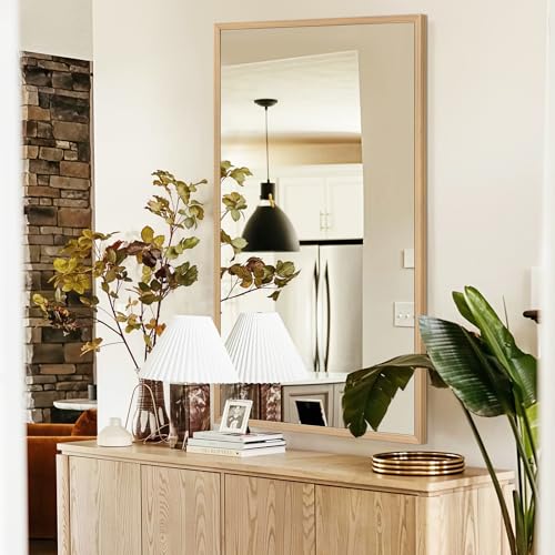 48"x24" Solid Wood Bathroom Mirror, Rustic Wood Frame Wall Mirror for House Decor, Rectangle Farmhouse Bathroom Vanity Mirror Bedroom Living Room Entryway, Explosion-Proof Horizontal/Vertical - color: Solid, size: 48"L x 24"W