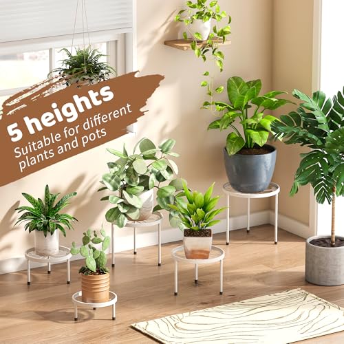 Plant Stand Indoor Outdoor 5 Pack Heavy Duty Metal Stand Multiple Plants, Anti-Rust Iron Flower Pot Stand Decoration Racks Plant Pot Shelf for Living Room Garden Balcony (White) - color: White
