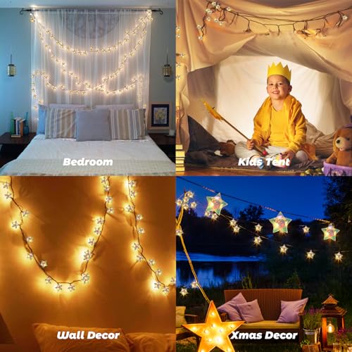Vigdur Star String Lights - 8 Modes Star Fairy Lights Battery Operated with Remote & Timer, Indoor String Lights for Bedroom Party Birthday Home Decor (10ft) - color: Star Style