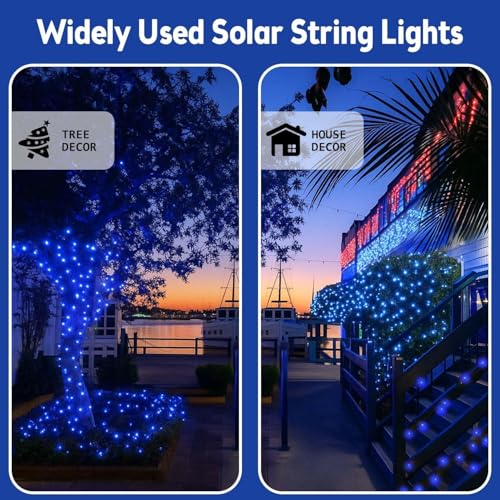 Extra-Long 144FT Solar String Lights for Outside, 2 Pack 400LED Solar Fairy Lights Outdoor Waterproof, Copper Wire with 8 Modes Solar Twinkle Lights for Tree Garden Party Patio Xmas Decor (Blue) - color: Blue, size: 2 Pack-400LED
