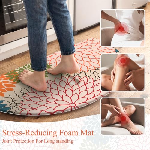 KIMODE Half Circle Kitchen Mats for Floor Cushioned Anti Fatigue,Semi Round Boho Kitchen Rug Sets of 2 Non Slip,Waterproof Padded Kitchen Floor Mat Carpet Decor for Sink Laundry Bathroom,Colorful - color: Colorful, size: 18" x 28"+18" x 47"-0.47 inches