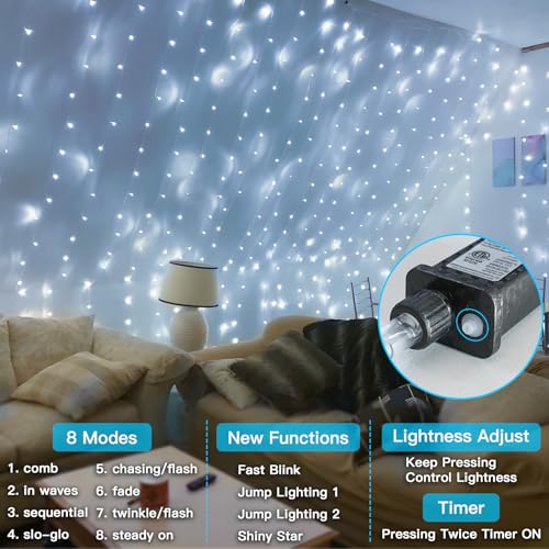 suddus 33ft 100 LED White String Lights with Timer, 12 Modes Christmas Fairy Lights Plug in, Connectable Indoor/Outdoor White Twinkle Lights for Xmas Tree, Bedroom, Garden, Wedding, Party Decorations - color: White, size: 100LED Connectable