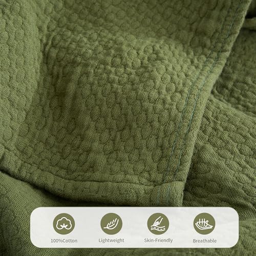 Premium 100% Cotton Blanket – All-Season Soft Breathable Bed Blanket for Queen Size – Lightweight Stylish Textured Throw for Bed– Giftable Cozy Bedding - color: Green, size: Queen(80" x 90")