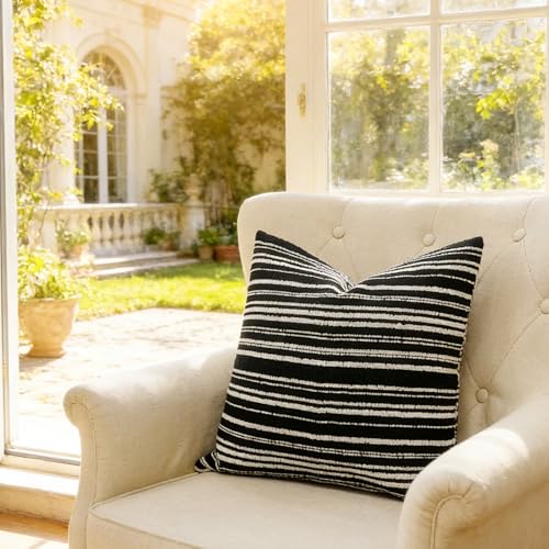 Slow Cow Boho Chenille Textured Woven Stripe Throw Pillow Covers 18 x18 Cushion Cover Black Pillow Cover Pillowcase - color: Black, size: 18" x 18" (Pack of 1)