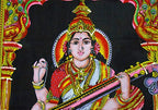 Goddess Saraswati batik sequins Cotton Wall Hanging yoga Painting : Size 43"x30" Inches - color: Saraswati