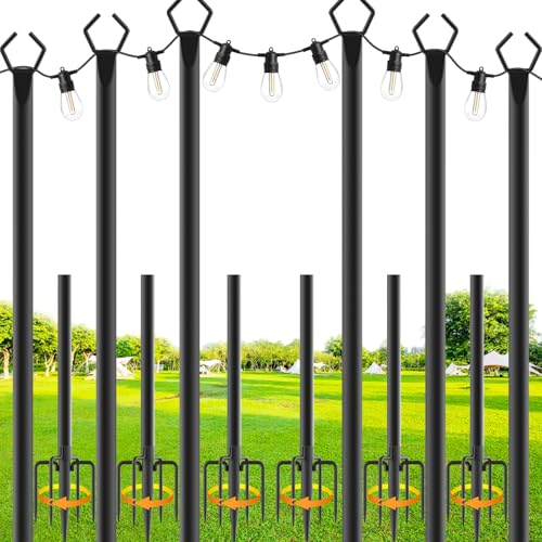 SINLEY 6 Pack String Light Poles,10 Ft Metal Poles with Fork for Outdoor String Lights,Outdoor Light Poles with Fork,Poles/Post/Stand for Outside,Patio,Deck,Backyard,Garden Wedding,Party - style: 6 Pack String light pole