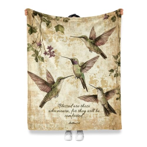 Levens Sympathy Christian Blanket 60"x50" Memorial Throw Blanket with Hummingbird Design, Inspirational Christian Gifts for Women Sympathy Gifts for Loss of Loved One Soft Healing Hummingbird Blanket - color: Tawny 4, size: 50"x60"