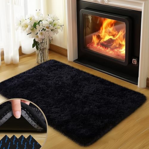 Mugorn Black Rugs for Bedroom, 2x3 Feet Fluffy Area Rugs for Living Room, Soft Shag Kids Rug Small Carpet for Nursery, Bedside, Indoor, Dorm Decor (2ft x 3ft, Black) - color: Black, size: 2ft X 3ft