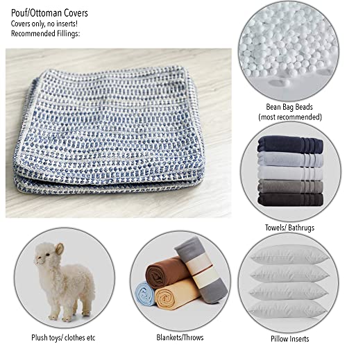 Chardin home UNSTUFFED Ottoman, Cozy & Bohemian Pouf Covers, Hand Crafted Casual Seating, Footrest, Square Floor Pillow for Home, Office, Bedroom, Living Room, 16.5" x 16.5"x 12.9", Blue-Off White - color: Blue-cream, size: 16.5"D x 16.5"W x 12.9"H