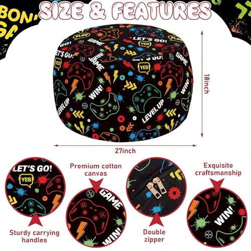 Boao Stuffed Animal Storage Bean Bag Chair Cover (No Filler) Washable Canvas Beanbag Chair Bean Bag Cover with Zipper for Organizing Plush Toys or Textile, Sack Beanbag(1 Pc, Game, 27 Inches) - color: Game, size: 27 Inches