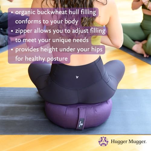 Hugger Mugger Zafu Meditation Cushion - Support in Cross-Legged Sitting, Buckwheat Filled, Durable Fabric, Convenient Handle, Handmade in USA - color: Plum