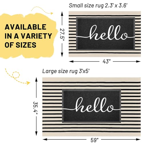 KILOCOCO Beige Striped Rug 3x5 Indoor Outdoor Rugs Front Door Rugs Hand Woven Cotton Washable Striped Layered Doormats for Front Porch/Kitchen/Farmhouse/Entryway/Patio - color: Light Beige and Black Stripe, size: 3' x 5' (Rectangular)