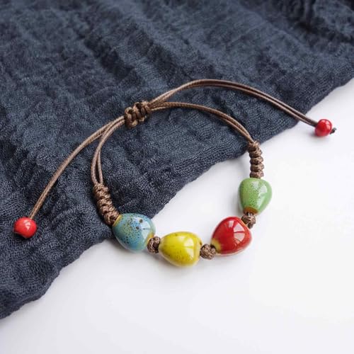 Handmade Green Boho Bracelets for Women, Bohemian Ceramic Beads Bracelets for Friends, Trendy Porcelain Stone Beaded Bracelets for Sisters - color: Multi-H