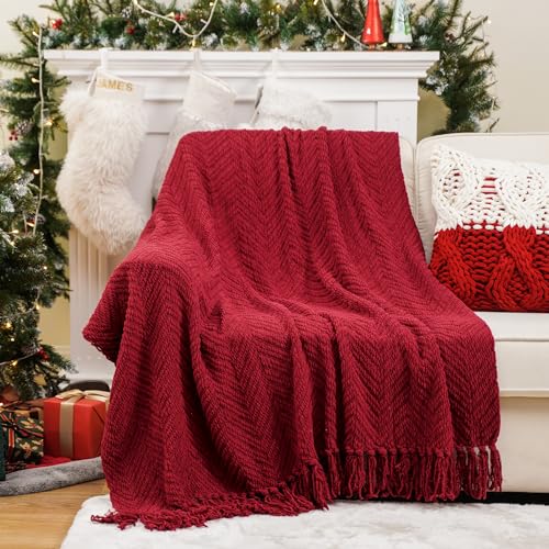 BATTILO HOME Red Throw Blanket for Couch, Knit Christmas Throw Blanket for Home Decor, Super Soft Cozy Warm Red Christmas Blanket for Winter, 50" x 60" - color: Red, size: 50"x60"