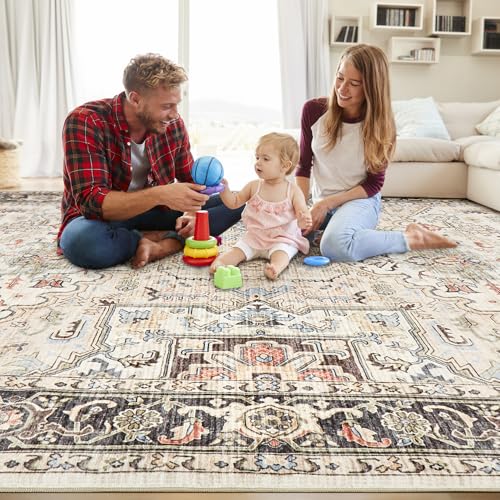Area Rug for Living Room - 6x9 Soft Machine Washable Oriental Vintage Floral Distressed Large Indoor Floor Carpet for Bedroom Under Dining Table Home Office Decor - Multi - color: Multi Color, size: 6' x 9' (Rectangular)