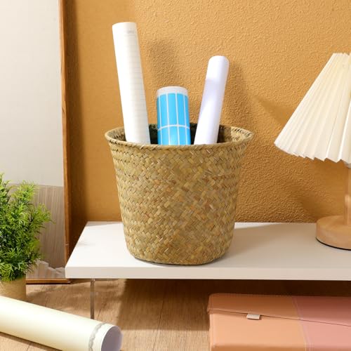 Seagrass Woven Basket 7.48X7.48X6.29In Multi-Functional Storage Organizer for Bedroom Bathroom Desktop Decorative Wastebasket and Plant Pot