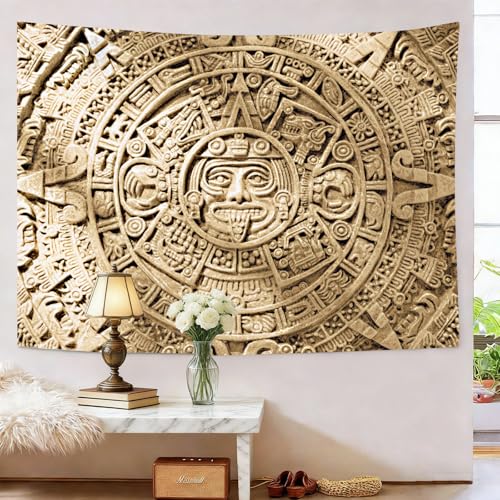 SHRAPHY Aztec Mayan Tapestry, Ancient Civilization History Calendar View Blanket Wall Hanging, Mandala Home Decor Art for Bedroom Living Room Dorm Office 80x60Inches