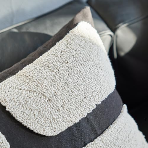 Black White Geometric Tufted Decorative Throw Pillow Cover，Chunky Boho Minimalist Modern Pillow Case，Mid Century Woven Abstract Pillow Sham for Bed Couch Living Room，18x18 inches, 1PCS - color: Black-b