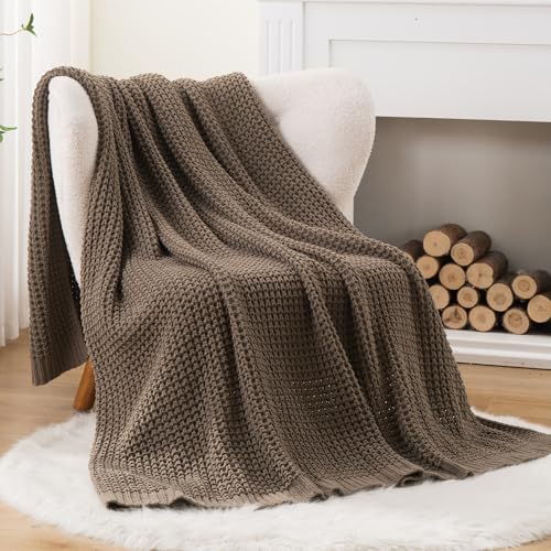 Bunnikins & Clover Knitted Waffle Throw Blanket 50x60 Inches, Camel Tan Throw Blanket for Couch, Tan Blanket Fluffy Cozy Knit Soft Throws for Women Mothers Birthday Gifts - color: Camel, size: 50"x60"