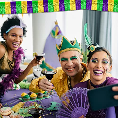 6 Pack 10 Feet Mardi Gras Foil Fringe Garland Metallic Tinsel Streamers Banner Wall Hanging Backdrop Banner for Parade Floats, Valentine's Day, Wedding, Birthday Party Decorations Gold Green Purple - color: Gold Green Purple