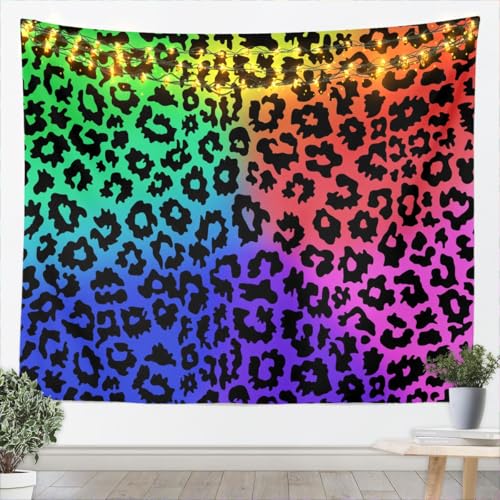 Leopard Print Tapestry Rainbow Pride Wall Hanging for Kids Teens Girls Adults Room Decor,Cheetah Wild Animals Wall Blanket Tapestries Fashion Watercolor Wall Art Hanging, XLarge 70.9 x 92.5 Inches - color: WWS9609, size: 92.5"L x 70.9"W