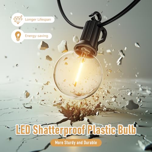 Brightown Outdoor String Lights - Waterproof Globe Patio Lights 35 Ft with 30 G40 Shatterproof LED Bulbs, Connectable Commercial Hanging Light for Backyard, Bistro, Porch, Cafe, Deck, Garden - color: Black, size: 30FT