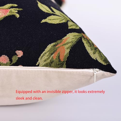 18x18 Tapestry Pillow Cover, Jacquard Woven Botanical Square Vintage Floral Roses Decorative Throw Pillow Sham for Couch, Victorian Accent Cushion Case with Beige Suede (Vintage Garden Palette) - color: Vintage Garden Palette