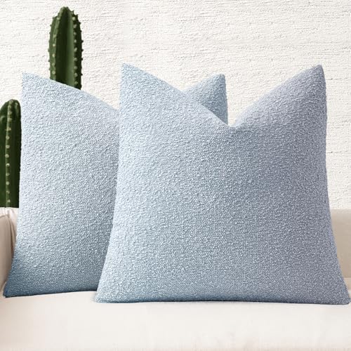 MIULEE 18x18 Inch Decorative Pillow Covers for Couch Bed Set of 2 Textured Boucle Neutral Throw Pillow Covers Light Blue Accent Solid Pillowcases Sofa Living Room Home Decor - color: Sky, size: 18" x 18" (Pack of 2)