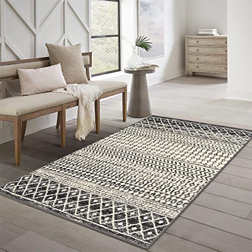 Boho Rugs for Living Room, 4x6 Moroccan Vintage Non-Slip Large Area Rug, Machine Washable Low-Plie Kitchen Mat Accent Rug for Bedroom Playroom Dining Room - color: Black, size: 4' x 6' (Rectangular)
