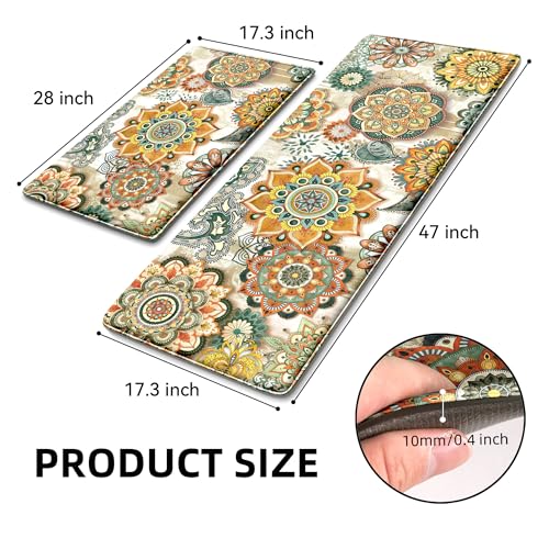 Boho Yellow Floral Kitchen Rugs Mats for Floor 2 Piece Memory Foam Padded Kitchen Mats Anti Fatigue Non Slip Cushioned Comfort Standing Mat, 17.3x28+17.3x47 Inch - color: Boho Yellow, size: 17.3"x28"+17.3"x47"-0.40Th[2PCS]