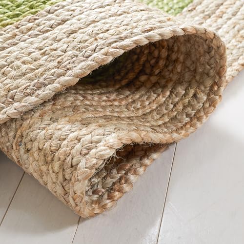 SAFAVIEH Natural Fiber Collection Area Rug - 2'6" x 4' Oval, Green & Natural Brown, Handmade Jute, Braided Border Design (NF801G) - color: Green/Natural, size: 2'6" x 4' (Oval)