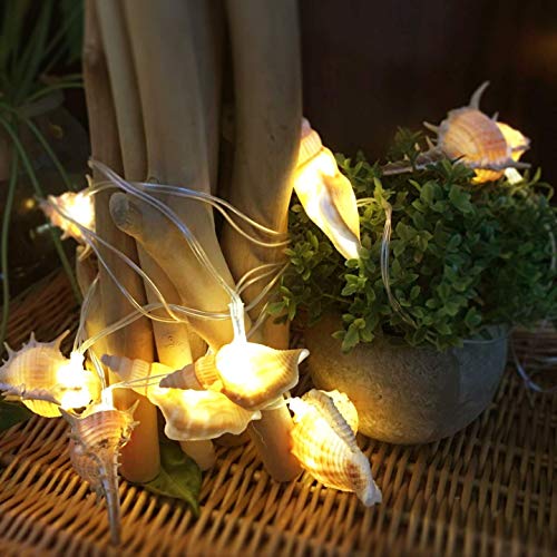 Starryfill Ocean Real Conch 10 LED String Lights 9.0Ft Waterproof Battery Operated Warm White with Timer for Beach Themed Indoor Covered Outdoor Birthday Wedding Parties Decoration - color: Conch