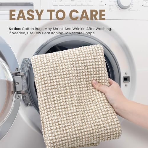EARTHALL Woven Runner Rug 2x4 Ft Washable Runners for Hallways Cotton Non Slip Eentryway Runner Braided Indoor Floor Carpet for Kitchen, Hallway, Kitchen, Doormat, Beige/Ivory - color: Beige/Ivory, size: 2' x 4' (Runner)
