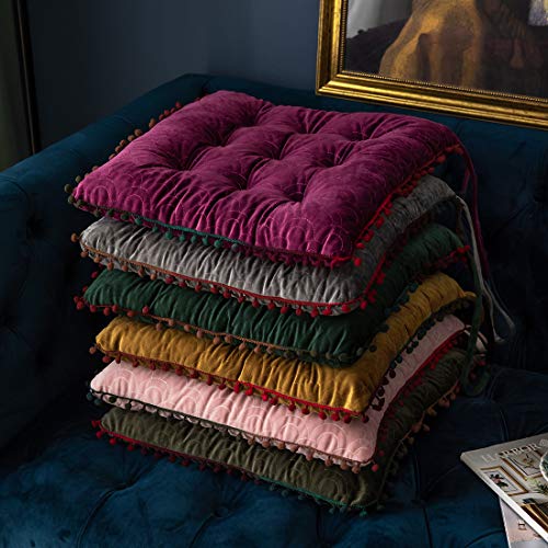 vctops Velvet Soft Square Chair Pad with Ties Cute Gradient Pom Pom Indoor Dining Chairs Cushion (Purple, 16" x 16") - color: Purple, style: 16 Inch x 16 Inch
