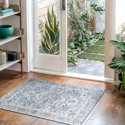 Bloom Rugs Washable Non-Slip 2x3 Rug - Blue Traditional Oriental Area Rug for Living Room, Bedroom, Dining Room, and Kitchen - Exact Size: 2' x 3' - color: Blue, size: 2' x 3' (Rectangular)