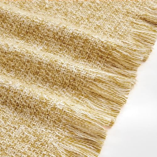BOURINA Faux Cashmere Fringe Throw Blanket Decorative Lightweight Throw Soft Cozy for Bed or Sofa Outdoor Blanket, 50" x 70" Yellow - color: Yellow, size: 50"x70"