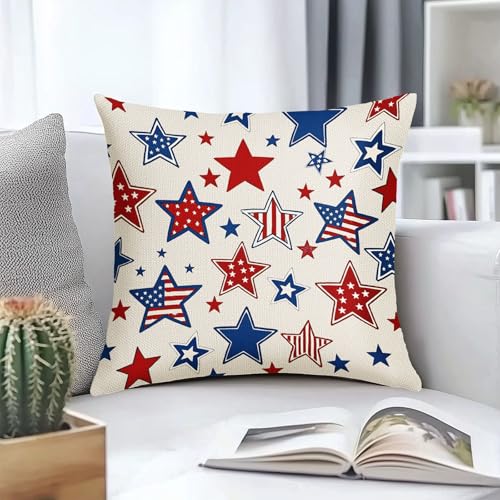 4th of July Star Pillow Covers 24x24 Inch Red Blue Amarican Flag Patriotic Throw Pillows For Couch Soft Durable Cushion Covers Independence Memorial Day Pillow Cases for Bed Sofa Decor Set of 2 - color: 4th of July-blue Red Star, size: 24" x 24" (Pack of