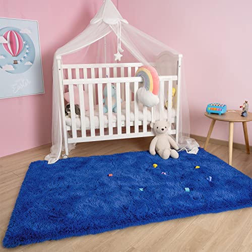 Kelarea Area Rug for Living Room, 4x6 Non-Slip Navy Blue Rug Fluffy Soft Shag Rugs, Fuzzy Shaggy Plush Carpet for Bedroom, Nursery Rooms, Home Dorm - color: Navy Blue, size: 6' x 4' (Rectangular)