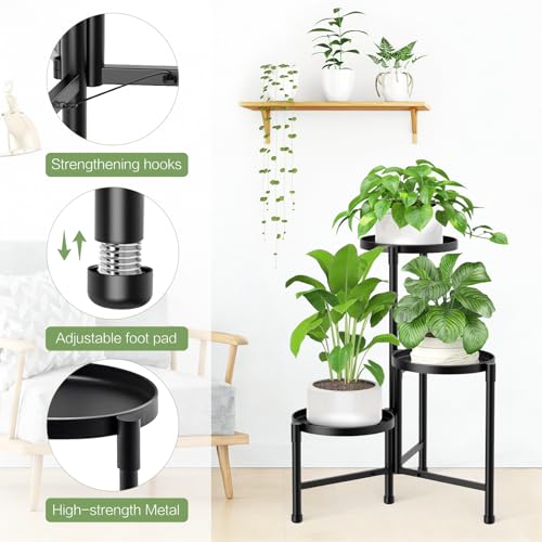 3 Tier Metal Corner Plant Stand Indoor Outdoor, Heightened widened 30'' Tall Multiple Flower Pot Display Holder, Iron Plant Rack Organizer for Living Room Garden Patio Balcony Office (black) - color: 3 Tier，Black